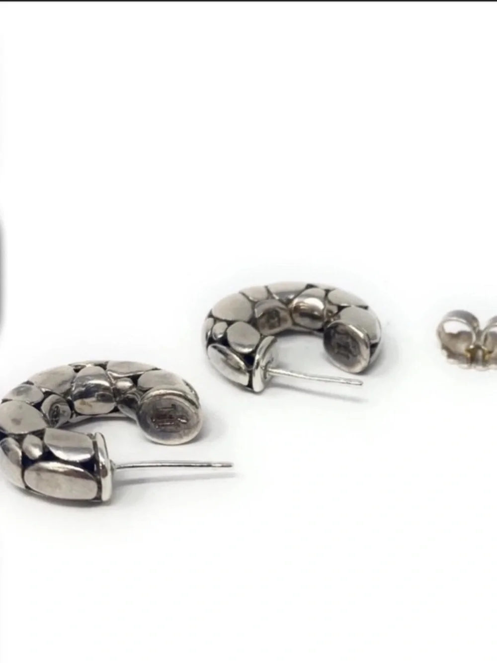 John Hardy Silver Textured Pebble Hoop Earrings